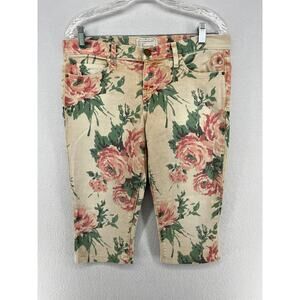 CURRENT ELLIOTT Jeans 29 Stiletto Haystack Floral Crop Denim Beige USA